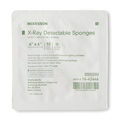 MON472514CS - McKesson - McKesson X-Ray Detectable Gauze Sponge Cotton 16-Ply 4 X 4 Inch Square Sterile, 72/CS
