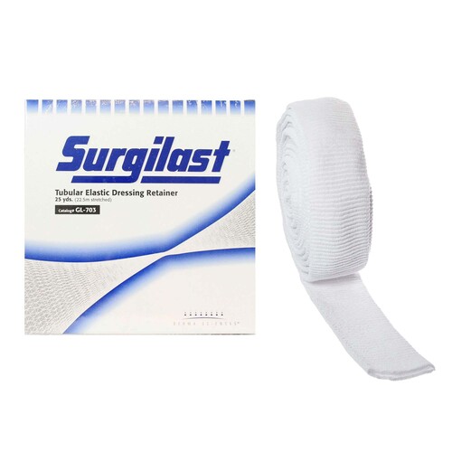 MON472653BX - Derma Sciences - Derma Sciences Elastic Net Retainer Dressing Surgilast Tubular Elastic 25 Yard Size 3 White Medium Hand / Arm / Leg / Foot NonSterile, 1/BX