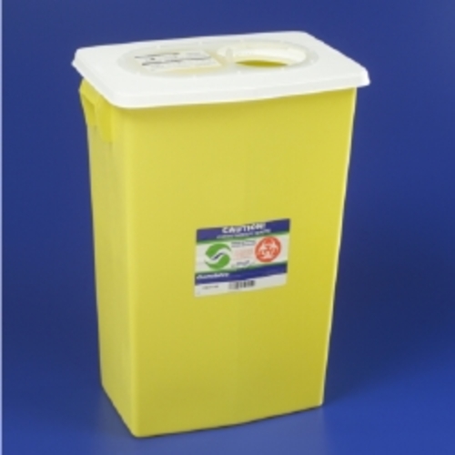 MON473739CS - Medtronic - Chemotherapy Waste Container SharpSafety 26 H x 12-3/4 D x 18-1/4 W" 18 Gallon Yellow Base / White Lid Vertical Entry Gasketed Sliding Lid, 5 EA/CS