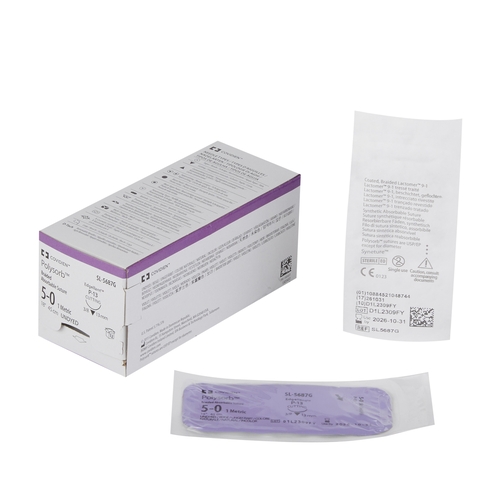 MON480910BX - Covidien - Suture with Needle Polysorb Absorbable Undyed Braided Polyester Size 5 - 0 18 Inch Suture 1-Needle 13 mm Length 3/8 Circle Reverse Cutting Needle, 12/BX