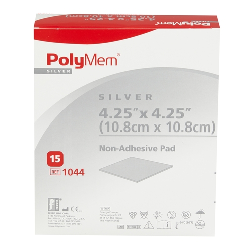 MON481321EA - Ferris Mfg - Ferris Mfg Silver Dressing PolyMem Silver 4" x 4" Square Sterile