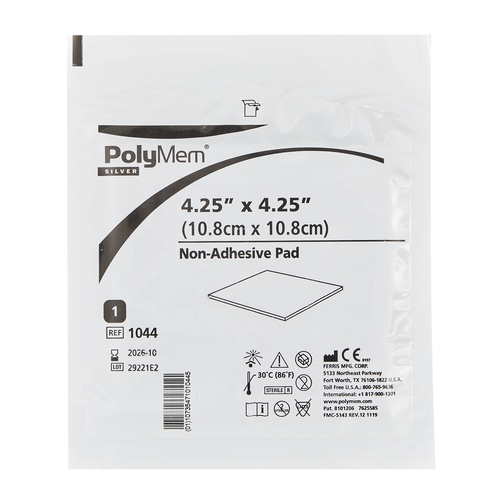 MON481321EA - Ferris Mfg - Ferris Mfg Silver Dressing PolyMem Silver 4" x 4" Square Sterile