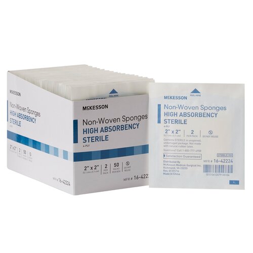 MON482409CS - McKesson - McKesson Sponge Dressing Medi-Pak Performance Plus Poly / Rayon 4-Ply 2" x 2" Square, 3000 EA/CS