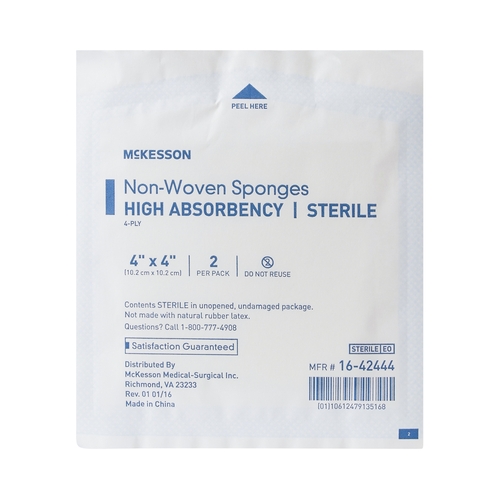 MON482411PK - McKesson - McKesson Sponge Dressing Medi-Pak Performance Plus Poly / Rayon 4-Ply 4" x 4" Square, 2 EA/PK