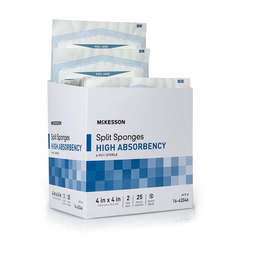 MON482415CS - McKesson - McKesson Split Sponges, 4" x 4", Sterile, 6-Ply, 12 Boxes/Case