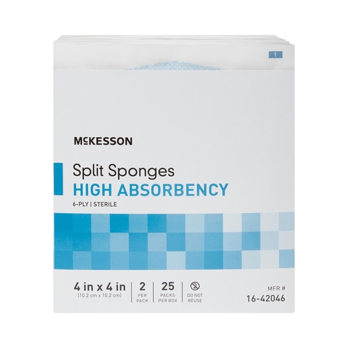 MON482415CS - McKesson - McKesson Split Sponges, 4" x 4", Sterile, 6-Ply, 12 Boxes/Case