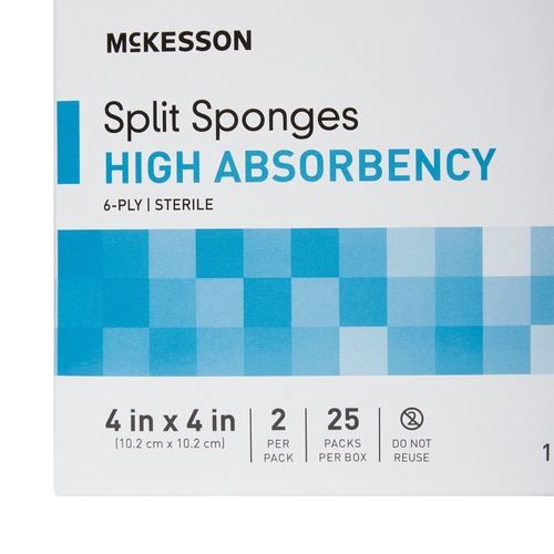 MON482415CS - McKesson - McKesson Split Sponges, 4" x 4", Sterile, 6-Ply, 12 Boxes/Case