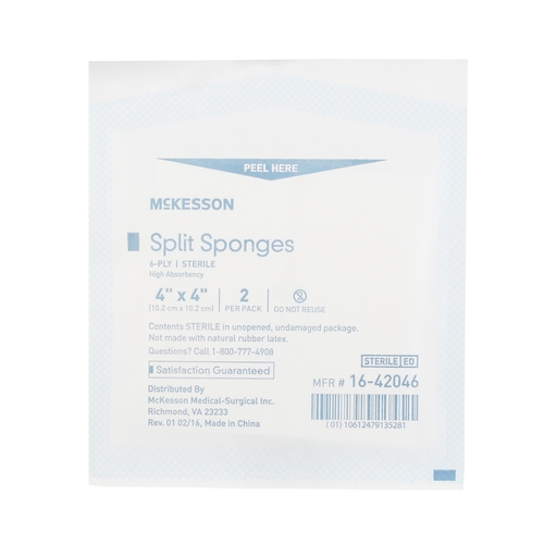 MON482415CS - McKesson - McKesson Split Sponges, 4" x 4", Sterile, 6-Ply, 12 Boxes/Case
