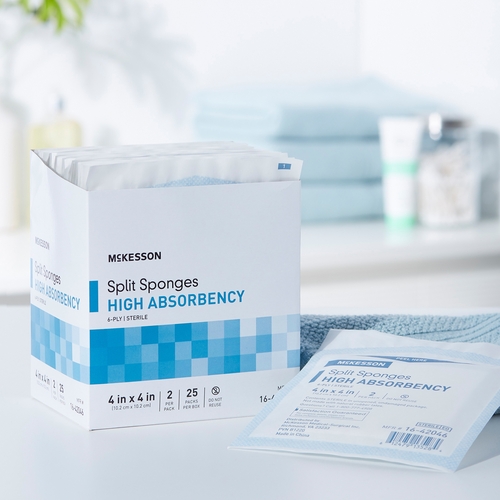 MON482415CS - McKesson - McKesson Split Sponges, 4" x 4", Sterile, 6-Ply, 12 Boxes/Case