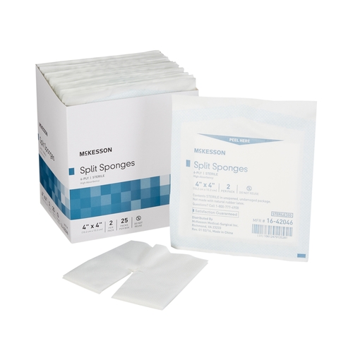 MON482415CS - McKesson - McKesson Split Sponges, 4" x 4", Sterile, 6-Ply, 12 Boxes/Case