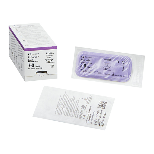 MON483330BX - Covidien - Absorbable Suture with Needle Polysorb&trade; Polyester P-12 3/8 Circle Precision Reverse Cutting Needle Size 3 - 0 Braided