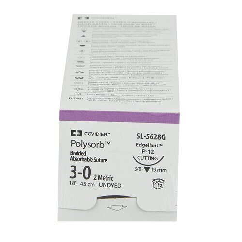 MON483330BX - Covidien - Absorbable Suture with Needle Polysorb&trade; Polyester P-12 3/8 Circle Precision Reverse Cutting Needle Size 3 - 0 Braided