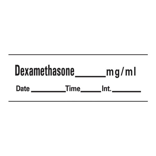 MON486906RL - Precision Dynamic - Drug Label Barkley Anesthesia Label Tape Dexamethason_mg/mL Date_Time_Int White 1/2 X 1-1/2 Inch, 1/RL