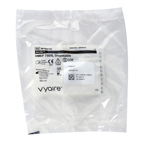MON487809PK - Vyaire Medical - Vyaire Medical Heat and Moisture Exchanger with Filter AirLife HMEF 750/S 27 mg, H2O/l (VT =750 ml) 0.06 kPa (0.6 cm H2O) at 30 LPM