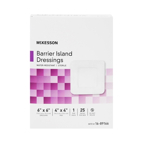 MON488921CS - McKesson - McKesson Composite Barrier Island Dressing Water Resistant 6" x 6" Polypropylene / Rayon 4" x 4" Pad Sterile, 100 EA/CS