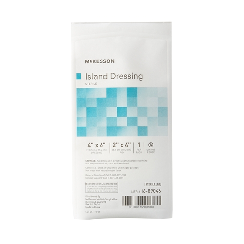 MON488923CS - McKesson - McKesson Adhesive Island Dressing 4" x 6" Polypropylene / Rayon Rectangle 2" x 4" Pad White Sterile, 100 EA/CS