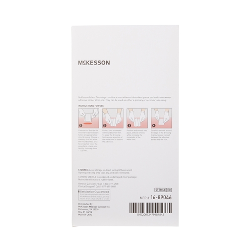 MON488923CS - McKesson - McKesson Adhesive Island Dressing 4" x 6" Polypropylene / Rayon Rectangle 2" x 4" Pad White Sterile, 100 EA/CS