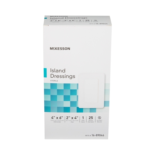 MON488923CS - McKesson - McKesson Adhesive Island Dressing 4" x 6" Polypropylene / Rayon Rectangle 2" x 4" Pad White Sterile, 100 EA/CS