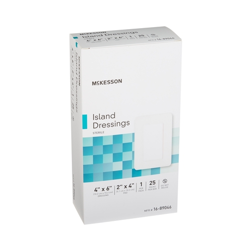 MON488923CS - McKesson - McKesson Adhesive Island Dressing 4" x 6" Polypropylene / Rayon Rectangle 2" x 4" Pad White Sterile, 100 EA/CS