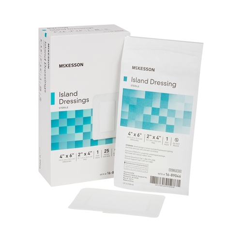 MON488923CS - McKesson - McKesson Adhesive Island Dressing 4" x 6" Polypropylene / Rayon Rectangle 2" x 4" Pad White Sterile, 100 EA/CS