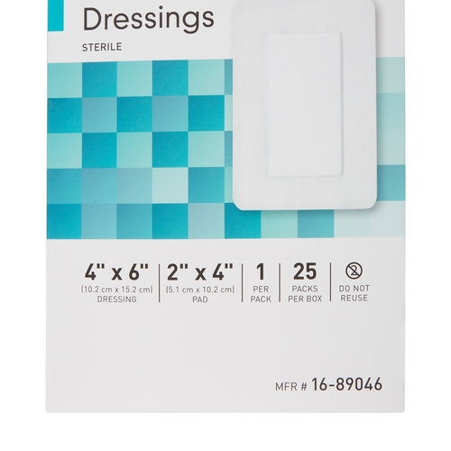 MON488923CS - McKesson - McKesson Adhesive Island Dressing 4" x 6" Polypropylene / Rayon Rectangle 2" x 4" Pad White Sterile, 100 EA/CS