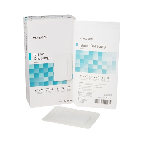 MON488923CS - McKesson - McKesson Adhesive Island Dressing 4" x 6" Polypropylene / Rayon Rectangle 2" x 4" Pad White Sterile, 100 EA/CS