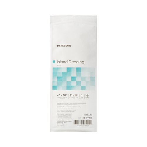 MON488925CS - McKesson - McKesson Adhesive Island Dressing 4" x 10" Polypropylene / Rayon Rectangle 2" x 8" Pad White Sterile, 100 EA/CS
