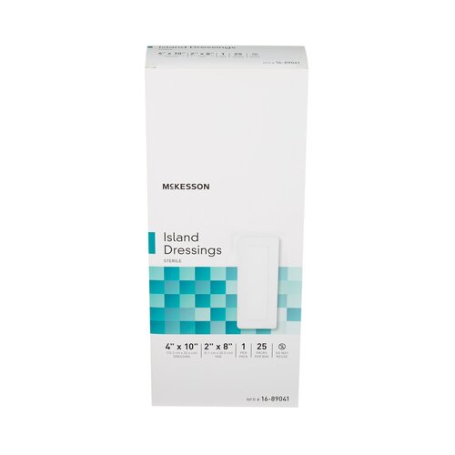 MON488925CS - McKesson - McKesson Adhesive Island Dressing 4" x 10" Polypropylene / Rayon Rectangle 2" x 8" Pad White Sterile, 100 EA/CS