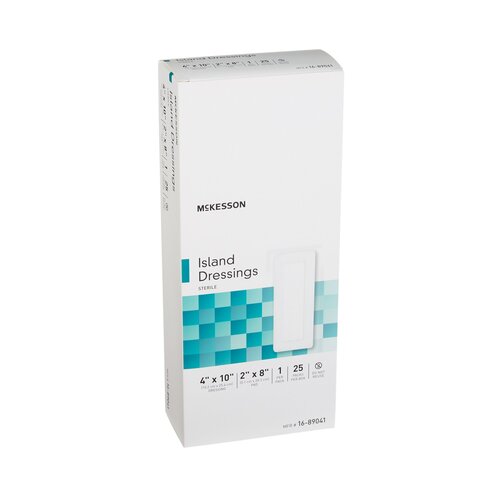 MON488925CS - McKesson - McKesson Adhesive Island Dressing 4" x 10" Polypropylene / Rayon Rectangle 2" x 8" Pad White Sterile, 100 EA/CS