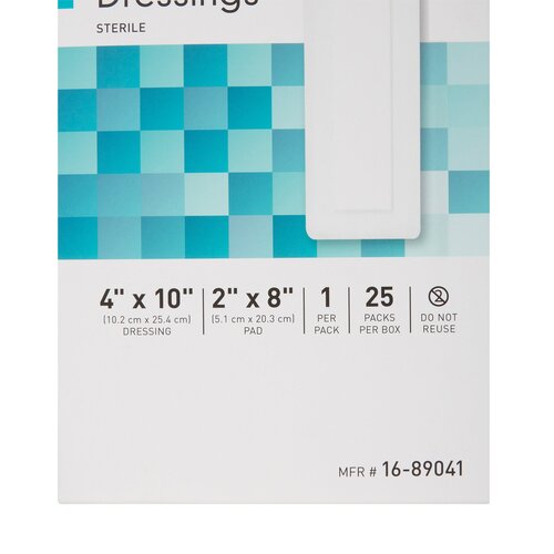 MON488925CS - McKesson - McKesson Adhesive Island Dressing 4" x 10" Polypropylene / Rayon Rectangle 2" x 8" Pad White Sterile, 100 EA/CS