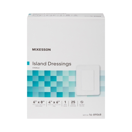 MON488926CS - McKesson - McKesson Adhesive Island Dressing 6" x 8" Polypropylene / Rayon Rectangle 4" x 6" Pad White Sterile, 100 EA/CS