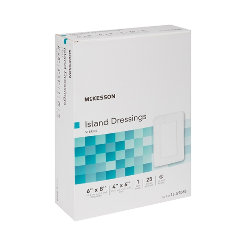 MON488926CS - McKesson - McKesson Adhesive Island Dressing 6" x 8" Polypropylene / Rayon Rectangle 4" x 6" Pad White Sterile, 100 EA/CS