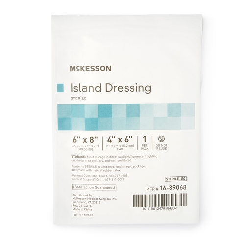 MON488926CS - McKesson - McKesson Adhesive Island Dressing 6" x 8" Polypropylene / Rayon Rectangle 4" x 6" Pad White Sterile, 100 EA/CS