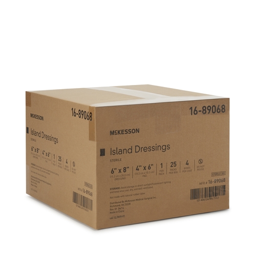 MON488926CS - McKesson - McKesson Adhesive Island Dressing 6" x 8" Polypropylene / Rayon Rectangle 4" x 6" Pad White Sterile, 100 EA/CS