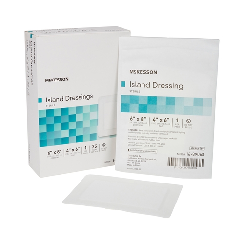 MON488926CS - McKesson - McKesson Adhesive Island Dressing 6" x 8" Polypropylene / Rayon Rectangle 4" x 6" Pad White Sterile, 100 EA/CS