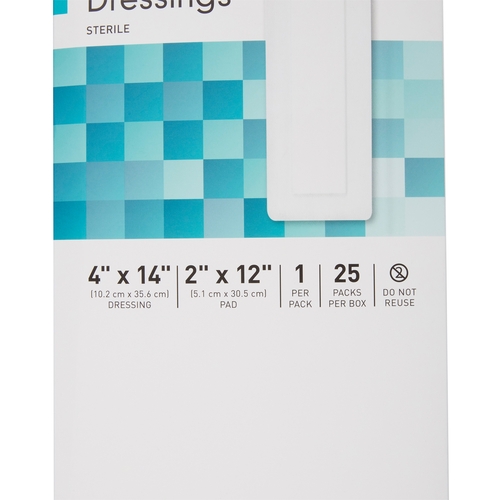 MON488927CS - McKesson - McKesson Adhesive Dressing 4 x 14&quot; Polypropylene / Rayon Rectangle White Sterile, 100 EA/CS