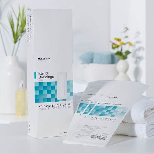 MON488927CS - McKesson - McKesson Adhesive Dressing 4 x 14&quot; Polypropylene / Rayon Rectangle White Sterile, 100 EA/CS