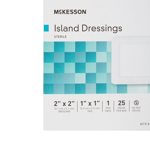 MON491825CS - McKesson - McKesson Adhesive Island Dressing 2" x 2" Polypropylene / Rayon Square 1" x 1" Pad White Sterile, 100 EA/CS
