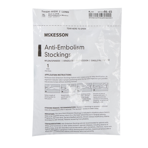 McKesson Anti-embolism Stockings Medi-Pak® Thigh-high X-Large, Long White  Inspection Toe - McKesson 84-45 PR - Betty Mills