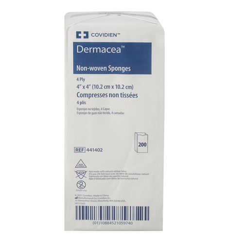 MON516461CS - Cardinal Health - Cardinal Health Sponge Dressing Dermacea NonWoven Fabric 4-Ply 4" x 4" Square, 2000 EA/CS