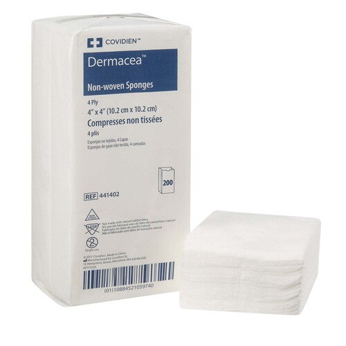 MON516461CS - Cardinal Health - Cardinal Health Sponge Dressing Dermacea NonWoven Fabric 4-Ply 4" x 4" Square, 2000 EA/CS