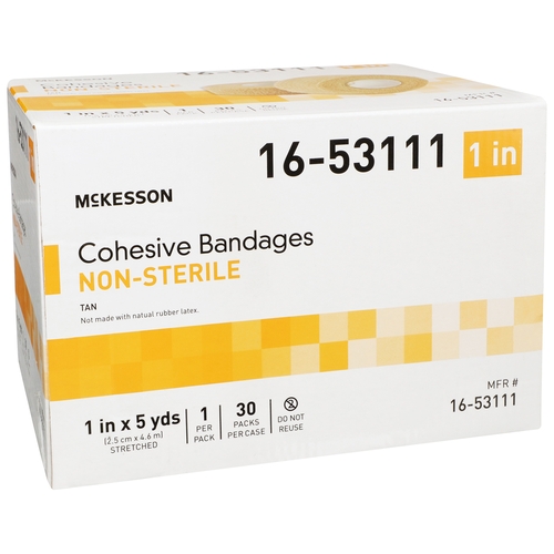 MON520550EA - McKesson - McKesson Cohesive Bandage 1&quot; x 5 Yard Standard Compression Self-adherent Closure Tan NonSterile, 1/EA