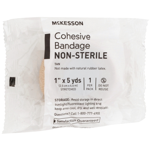 MON520550EA - McKesson - McKesson Cohesive Bandage 1&quot; x 5 Yard Standard Compression Self-adherent Closure Tan NonSterile, 1/EA