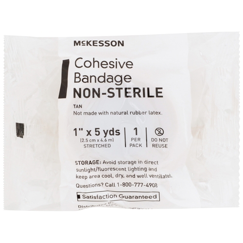 MON520550EA - McKesson - McKesson Cohesive Bandage 1&quot; x 5 Yard Standard Compression Self-adherent Closure Tan NonSterile, 1/EA