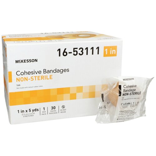 MON520550EA - McKesson - McKesson Cohesive Bandage 1&quot; x 5 Yard Standard Compression Self-adherent Closure Tan NonSterile, 1/EA