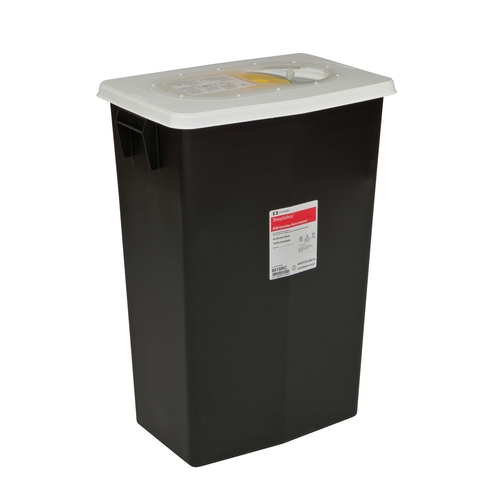MON521713CS - Cardinal Health - RCRA Waste Container SharpSafety 26 H x 12-3/4 D x 18-1/4 W" 18 Gallon Black Base / White Lid Vertical Entry Gasketed Sliding Lid, 5 EA/CS