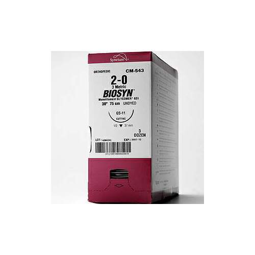 MON533503BX - Covidien - Absorbable Suture with Needle Biosyn&trade; Polyester C-14 3/8 Circle Reverse Cutting Needle Size 3 - 0 Monofilament