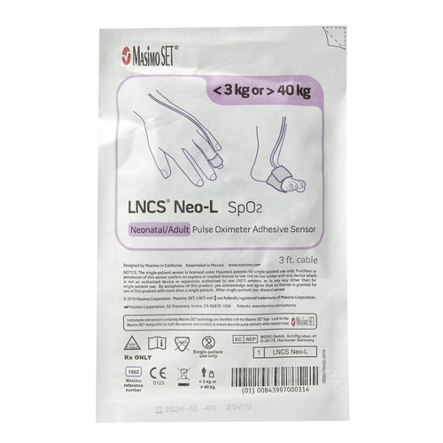 MON534005BX - Masimo Corporation - Oximeter Sensor LNCS 3 Foot Cord Finger, 20 EA/BX