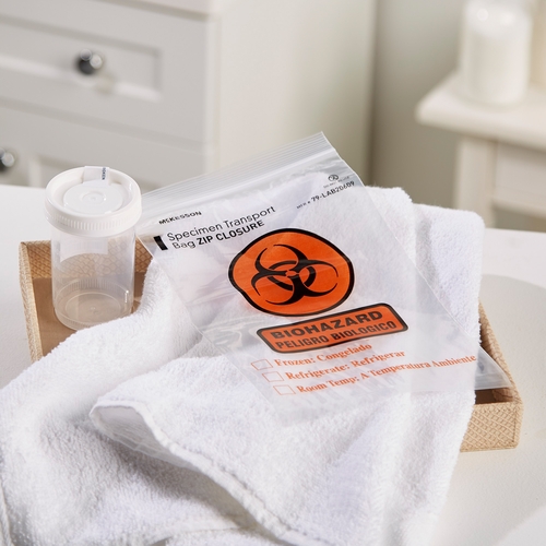 MON547075PK - McKesson - McKesson Specimen Transport Bag with Document Pouch 6 x 9" LDPE Zip Closure Biohazard Symbol / Storage Instructions NonSterile, 100 EA/PK