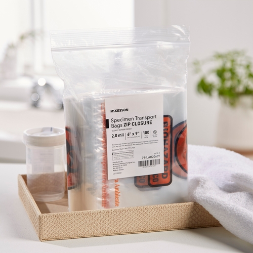 MON547075PK - McKesson - McKesson Specimen Transport Bag with Document Pouch 6 x 9" LDPE Zip Closure Biohazard Symbol / Storage Instructions NonSterile, 100 EA/PK